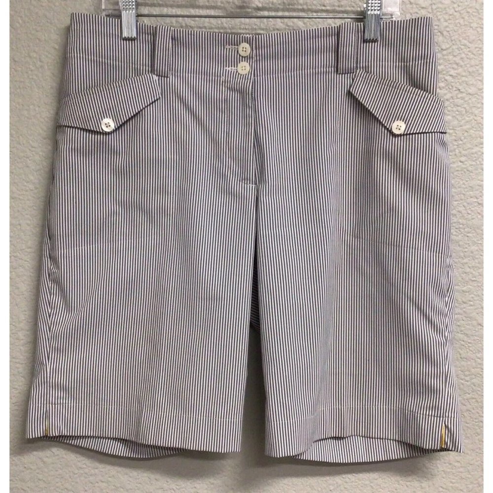 Nike Golf Shorts Size 12 Dri Fit Blue White Striped Bermuda Women's Lightweight